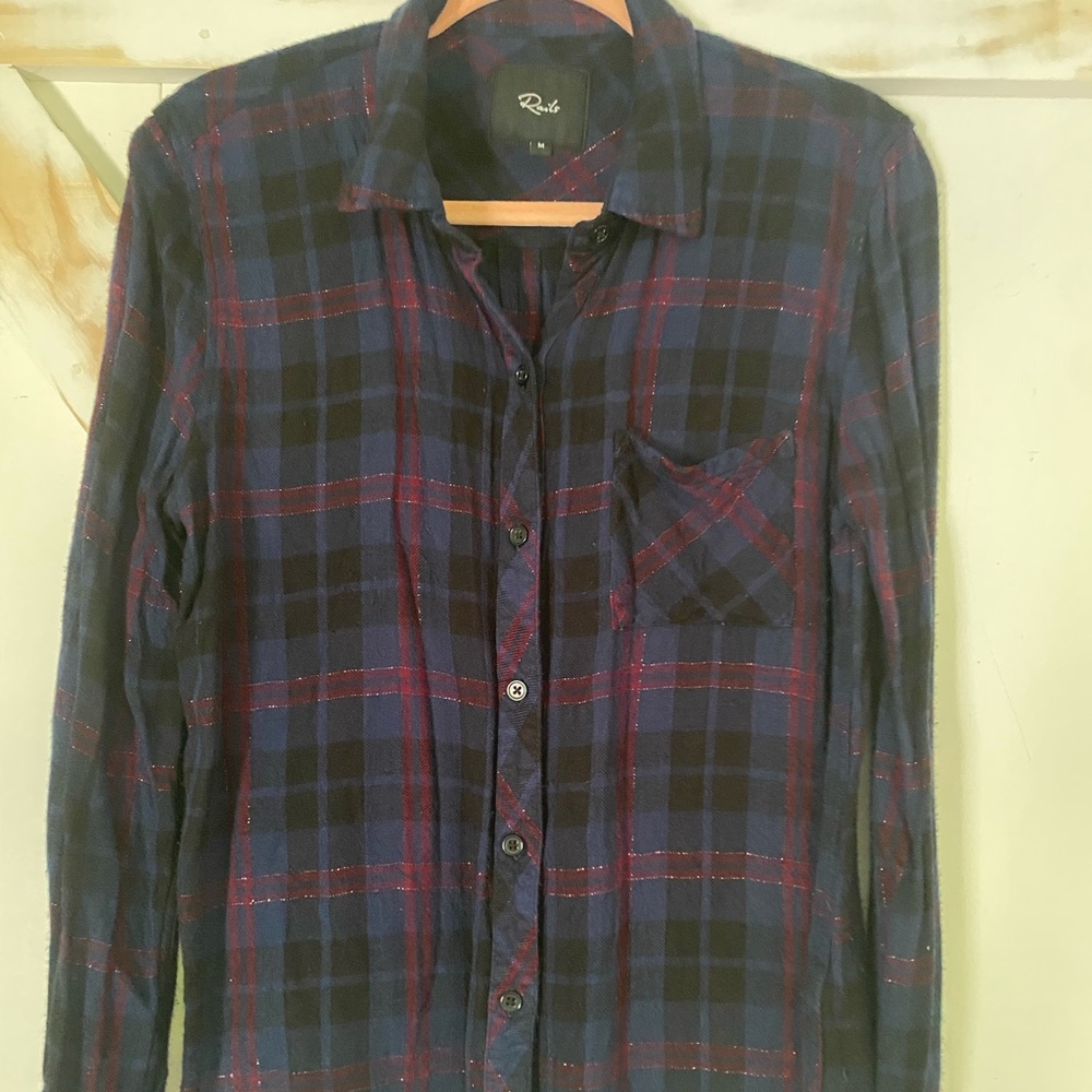 Rails Hunter Rayon Lurex Plaid Top M